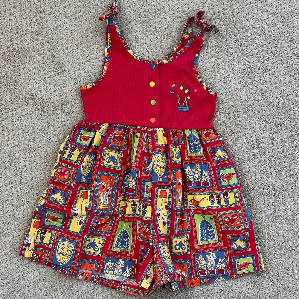 VINTAGE Gymboree RAINBOW tag Floral Red tie tank top with shorts and pockets - Picture 2 of 11